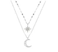 LIGIGWASH Collier Ras du Cou Superposé Étoiles et Lune en Argenté 925 Sterling, Bijou Multicouche Féminin, Strass Scintillants, Accessoire pour Femmes, Usage Quotidien et Occasions
