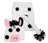 LIGIGWASH Ensemble Bébé pour Séance Photo -né 0-3 Mois, Costume Déguisement Vache Blanc en Crochet Doux, Bonnet et Pantalon Tricotés, Accessoires Photo Confortables pour Nourrisson