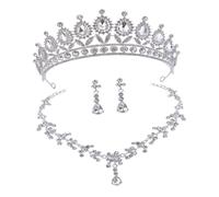 LIGIGWASH Ensemble Bijoux Mariage Trois Pièces Couronne Argentée Orné de Cristaux Collier et Boucles d'Oreilles pour Demoiselles d'Honneur Accessoire Élégant pour Mariages et Soirées