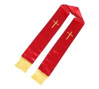 LIGIGWASH Étole de Clergé Rouge 135 Cm Brodée avec Croix et Pompons, Châle Réversible Unisexe pour Mariage, Offices Religieux et Chorale, Accessoire Traditionnel pour Robe de Prêtre