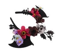 LIGIGWASH Headband Halloween Bat Wings Skull With Floral Design Adjustable Costume Party Hairband For Day Of The Dead Masquerade And Mardi Gras