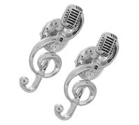 LIGIGWASH Lot de 2 Broches Épingle à Musique et Microphone en Alliage Métallique Argenté, Unisexe, Accessoire Mode pour Homme et Femme, pour Vêtements, Paquet et Fêtes, Design Élégant et Original