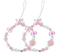 LIGIGWASH Lot De 2 Cordons De Téléphone À Perles Avec Nœud Et Cœur Lanières Courtes Décoratives Pour Smartphone Accessoires De Charme Pour Coque De Portable Style Frais Et DIY