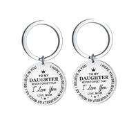 LIGIGWASH Lot de 2 Porte-Clés en Acier Inoxydable « à Ma Fille » Pendentif Rond Ornements Créatifs Présent Anniversaire Fille Accessoire Solide pour Paquet à Dos et Clés Décoration
