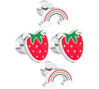 LIGIGWASH Lot de 2 set de Paires de Boucles d'Oreilles Goujon pour Filles 12-18 Ans Hypoallergéniques Motif Fraise et Arc-en-Ciel Petites Légères pour École Cérémonie et Usage