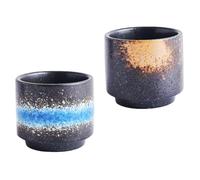 LIGIGWASH Lot de 2 Tasses à Thé en Céramique Rétro 150 Ml Couleurs Aléatoires Bleu Étoilé et Jaune Jade Design Droit pour Thé Eau et Jus Faciles à Nettoyer Usage Couleur Aléatoire