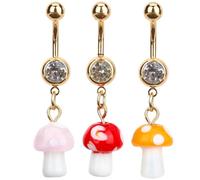 LIGIGWASH Lot de 3 Anneaux de Nombril en Résine Colorée Forme Champignon Piercing Brillant Taille Accessoires de Bijoux pour Femmes Usage Quotidien et Plage Métal Solide Styles