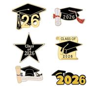 LIGIGWASH Lot de 6 broches émaillées de remise de diplômes - Broche en forme de toque et de diplôme (2026) - Cadeau souvenir pour les diplômés (à porter avec une écharpe ou une toque).