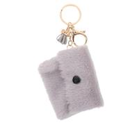 LIGIGWASH Mini Coin Purse Keychain Cute Plush Bag Pendant Compact Small Change Wallet with Secure Closure for Women Light Grey