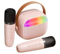 LIGIGWASH Mini Karaoke Portable Speaker with Dual Wireless Microphones and LED Lights Sound System for Family Party and Home Entertainment