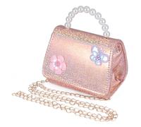 LIGIGWASH Mini Sac à Main Garçon Fille avec Chaîne Amovible et Poignée Perles Sac Bandoulière et Spacieux pour Design Fleur Doré