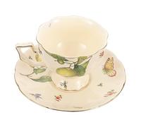 LIGIGWASH Set de Tasses Vintage Céramique Résistante avec Soucoupes Grand Format pour Café et Thé Design Citron Romantique et Antichoc pour Usage