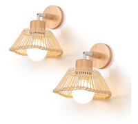 LIGINOK Lot de 2 Applique Murale Bambou Lampes Murale Rétro Réglable Luminaire Applique en Rotin et Bois E27 Lampe de Mur Déco Intérieure pour Chambre,Salon,Balcon,Couloir