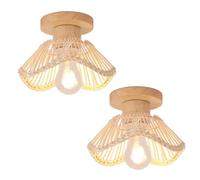 LIGINOK Lot de 2 Plafonnier en Bambou Tressée à la Main Lustre en Rotin E27 Éclairage de Plafond Vintage Bois Plafonnier Luminaire pour Chambre Escalier Couloir Entrée