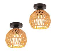 LIGINOK Lot de 2 Plafonnier Vintage,E27 Lampe de Plafond avec Abat-Jour en Rotin et Métal,Décoration Lustre Rotin Cage pour Chambre Entrée Couloir Cuisine Salle à Manger,Marron