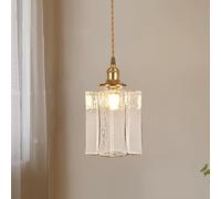 LIGINOK Luminaire Suspension Industriel Vintage E27 Lustre Moderne avec Abat-jour en Verre Clair Lampe Suspendue Carrée Plafonnier Laiton Plafond pour Chambre Salle à Manger Cuisine(C)