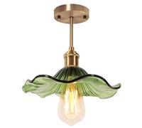LIGINOK Luminaires Plafonnier Vintage avec Abat-jour en Verre E27 Lampe de Plafond en Forme de Feuille de Lotus Moderne Lustre Plafonnier Décoratifs pour Chambre Couloir Entrée,Vert