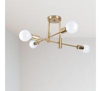 LIGINOK Lustre Plafonnier Sputnik Vintage,4 Lumières Plafonnier Industriel E27 Base,Moderne Lustres Plafonnier Suspension pour Salon Chambre Cuisine,Or(Sans ampoules)