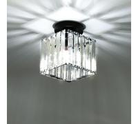 LIGINOK Plafonnier en Cristal Moderne,E27 Lustre en Cristal Semi-encastré Suspension Industriel,Lampe Plafond Carré pour Salon Entree Couloir Cuisine,Noir