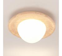 LIGINOK Plafonnier Encastré Moderne en Pierre Naturelle Lampe de Plafond Bois Lustre avec Abat-Jour en Travertin Jaune Luminaires Décoratif Intérieure pour Chambre Balcon Café,Lumière Neutre