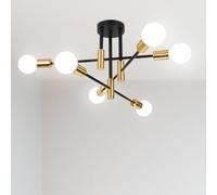 LIGINOK Sputnik Lustre Industriel,6 Lumières E27 Lampe Suspension Vintage en Métal, Moderne Lustre Plafonnier pour Salon Chambre Cuisine,Noir et Or(Sans ampoules)