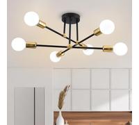 LIGINOK Sputnik Lustre Industriel,6 Lumières Plafonnier Industriel E27 Base, Vintage Suspension Luminaire en Metal pour Salon Chambre Cuisine,Noir et Or(Sans ampoules)