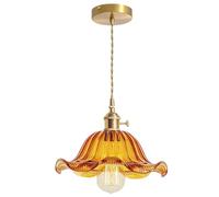 LIGINOK Suspension en Verre Lotus Vintage Lampe Suspendue Hauteur Réglable Plafonnier E27 Lustre de Plafond Salon pour Cuisine Chambre Salle à Manger (Ambre)