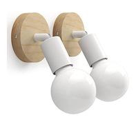 LIGKIN 2 Pack Applique Murale Intérieur Luminaire Rétro en Bois E27 Appliques Modernes Rotative 180 ° Vintage Éclairage Mural Métal Industrielle pour Salon Couloir Chambre Bar Restaurant Café, Blanc
