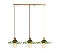 LIGKIN 3 Lamps Suspension en Verre Rétro Lustre à Fleur Créative Lampe à Suspension Abat-jour en Verre E27 Luminaire Plafonnier avec Barre pour Salon Chambre Salle à manger