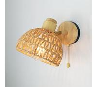 LIGKIN Applique Murale Interieures E27 Lampe Murale en Rotin Vintage Luminaire Applique Bois Réglable Lampe de Mur avec Interrupteur pour Chambre Salon Couloir