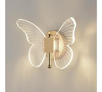 LIGKIN Applique Murale LED 12W Lampe Murale Créative Papillon Doré Appliques Moderne Acrylique Veilleuse Éclairage Intérieur pour Chambre Enfant Couloir Escalier