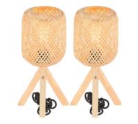 LIGKIN Lot de 2 Lampe de Table en Bambou Tissage Lampe de Chevet Style Bohème Abat-jour en Bambou Faite à la Main Éclairage De Table Veilleuse Décorative pour Chambre Bureau