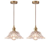 LIGKIN Lot de 2 Suspension Luminaire Vintage Lustre Industriel E27 Lustre à Fleurs Créatif Abat-jour en Verre Luminaire Plafonnier Déco pour Cuisine Salle à Manger Chambre