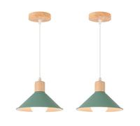 LIGKIN Lot de 2 Suspensions Luminaire Moderne E27 Lustre Style Rétro Lampe à Suspension Ø22CM Abat-jour en Métal Bois Luminaire Plafonnier pour Chambre Salon Cuisine