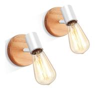 LIGKIN Lots de 2 Applique Murale Interieur Vintage E27 Lampe Murale Industrielle en Métal Applique Murale Bois Rotative Lampe de Mur pour Salon Chambre Cuisine Salle de bain, Blanc