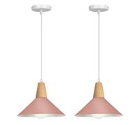 LIGKIN Lots de 2 Suspension Luminaire Vintage Industrielle E27 Plafonnier Lustre Moderne Ø25cm Abat-jour en Métal Bois Lampes Suspendues pour Cuisine Salle à Manger Chambre Café, Rose