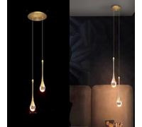 LIGKIN Lustre LED 10W Créatif Suspension Luminaire Moderne en forme de goutte d'eau, Plafonnier en Cristal Lampe Suspendue pour Salon Restaurant Escalier, Lumière Chaude