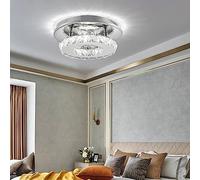LIGKIN Plafonnier LED 12W Luminaire Plafonnier en Cristal Moderne Lampe de Plafond en Acier Inoxydable Rond Lustre pour Salon Salle à Manger Chambre Salle de bain, Ø20cm