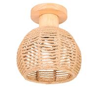 LIGKIN Plafonnier Vintage Industrielle, E27 Lampe de Plafond Rétro, Ø20cm Abat-jour Cage en forme Diamant en Métal et Corde de Chanvre, Bois Lumière au plafond pour pour Salon Salle Chambre Cuisine