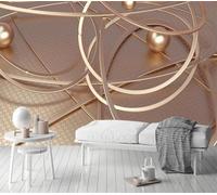 Ligne Abstraite Simple Dorée Cercle Géométrique Papier Peint 3D Installation Facile Intissé Tapisserie Bureau Salon Canapé Chambre Décoration Murale-430cm×300cm