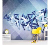 Ligne Abstraite Triangulaire Géométrique Bleue Fraîche Papier Peint 3D Installation Facile Intissé Tapisserie Bureau Salon Canapé Chambre Décoration Murale-350cm×256cm
