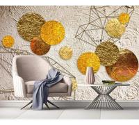 Ligne Circulaire Simple Géométrique Dorée Papier Peint 3D Installation Facile Intissé Tapisserie Bureau Salon Canapé Chambre Décoration Murale-200cm×140cm