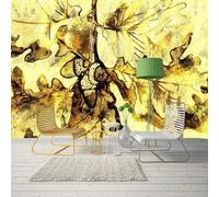 Ligne D'Aquarelle Golden Art Peinte À La Main Papier Peint 3D Installation Facile Intissé Tapisserie Bureau Salon Canapé Chambre Décoration Murale-150cm×105cm
