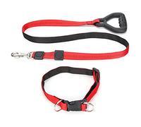 Ligne de Chien Robuste et Jeu de Cols | Poignée Confortable pour Les Petits/Grands/Grands Chiens | Laisse en Nylon réglable avec Rembourrage PP | 49,6 Pouces rétractables (Red)