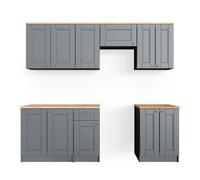 Ligne de cuisine Bergamo, 240cm , PT Goldkraft, Gris noble, Chêne de force doré, Vicco