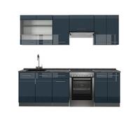 Ligne de cuisine Fame-Line, 240cm sans PT, Bleu foncé brillant/Anthracite, Anthracite, Vicco