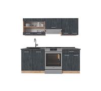 Vicco cuisine R-Line, 200 cm PT Anthracite, Béton noir/chêne doré