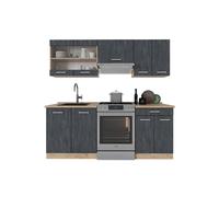 Ligne de cuisine R-Line, 200 cm PT Chêne, Béton noir/chêne doré, Vicco