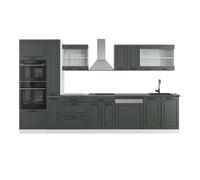 Ligne de cuisine R-Line, 350 cm avec armoire haute, PT Anthracite, Anthracite maison de campagne/blanc, Vicco