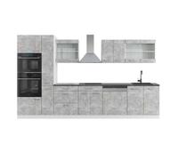 Ligne de cuisine R-Line, 350cm avec armoire haute, PT Anthracite, Béton/Blanc, Vicco 42294